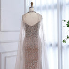 Luxury Sexy Split Evening Dress With Cape Nude LA73339