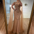 Luxury Nude Beaded Mermaid Evening Dress with Cape LA72814