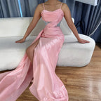 Elegant Pink Glitter Prom Dress with Slit LA72997