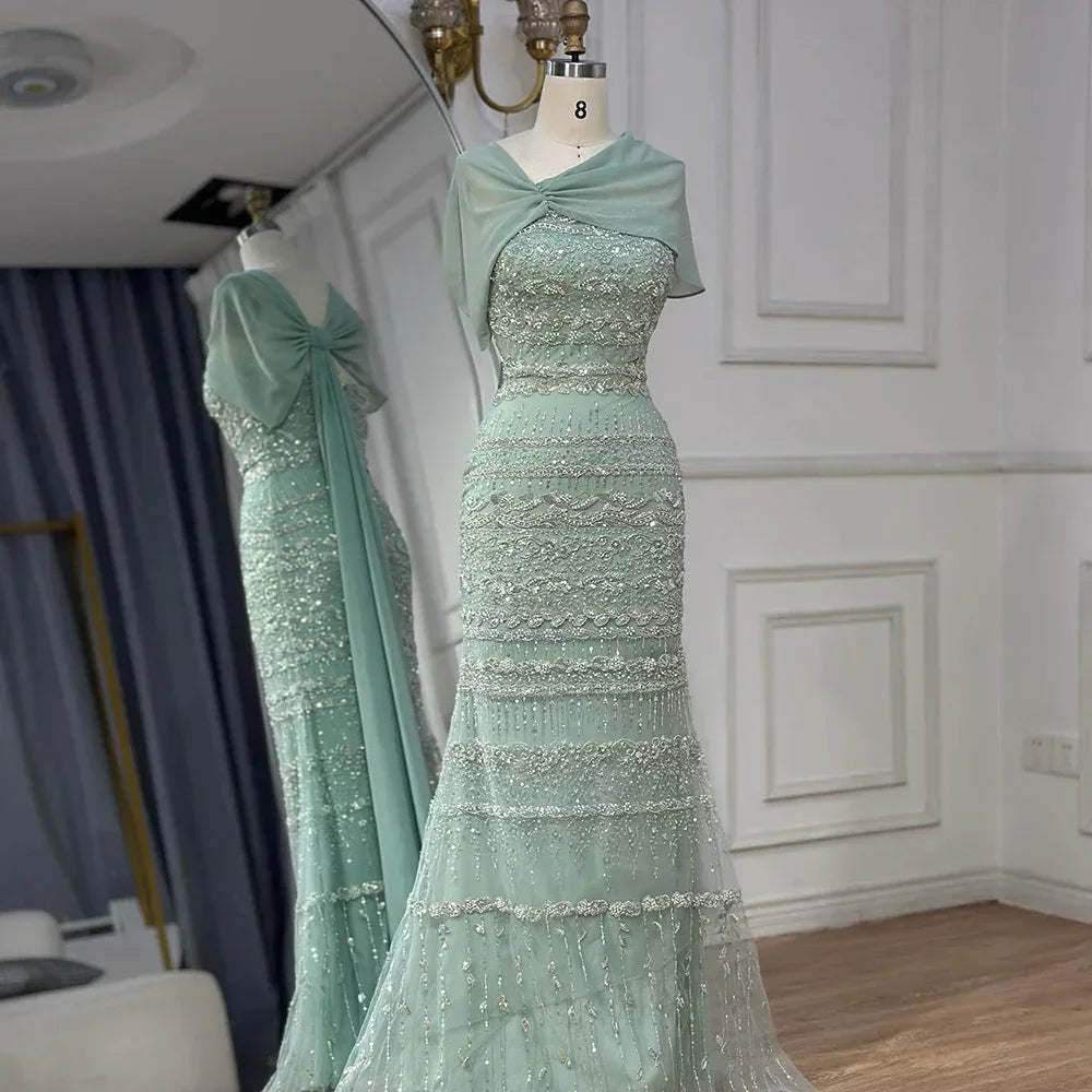 Serene Hill Custom Nude Mermaid Cape Evening Gown 2026