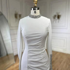 Women Custom Black Satin Mock Neck Mermaid Evening Dress With Split