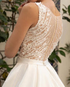 SoDigne Custom A Line V Neck Satin Country Wedding Dress With Appliques