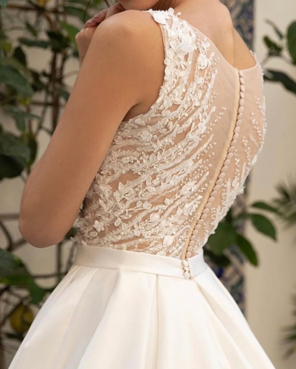 SoDigne Custom A Line V Neck Satin Country Wedding Dress With Appliques