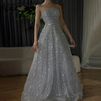 Serene Hill Caramel Strapless Beaded A Line Evening Prom Dress