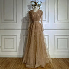 Customized Nude Beaded A Line Evening Dress For Arabian Wedding