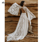 Bohemian A Line Wedding Dress With V Neck And Lace Chiffon Bridal Gown