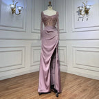 Serene Hill Pink Mermaid Long Sleeve Beaded Two Piece Evening Party Gown