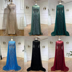 Customized Caramel Mermaid Evening Dress With Beaded Cape Sleeves For Wedding