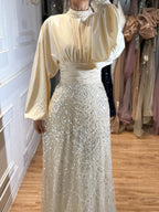 Serene Hill 2026 Elegant Mauve Muslim Evening Gowns Dubai High Neck Full Sleeve Formal Party Dress for Women DLA73676 Customized