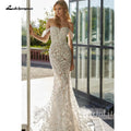 Customized Luxury Lace Mermaid Wedding Dress With Sweep Train Bridal Gown