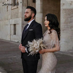 Serene Hill Brown Mermaid Beaded Feathers Evening Dresses Elegant Party Gowns for Women DLA71323 Customized