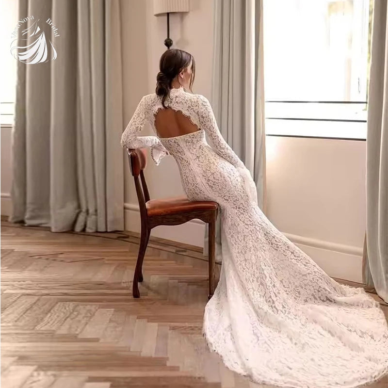 VeraNova Boho Off Shoulder A Line Bridal Wedding Dress Tulle Lace Appliques