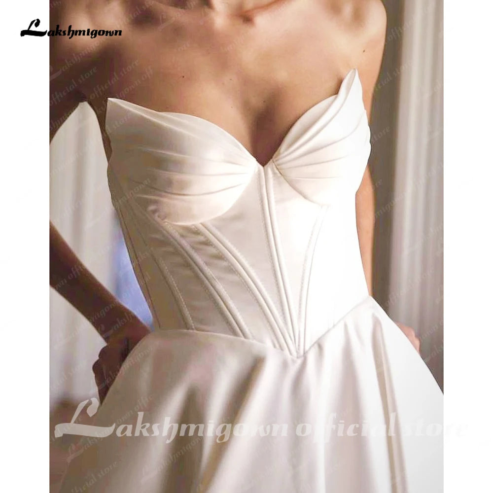 Lakshmigown Custom A Line Soft Satin Beach Bridal Wedding Gown