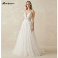 Lakshmigown Boho Lace Appliques Wedding Dress Spaghetti Straps Gown