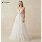 Lakshmigown Boho Lace Appliques Wedding Dress Spaghetti Straps Gown