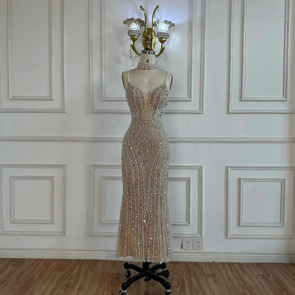 Serene Hill Nude Mermaid Beaded Evening Gown Customized Ankle Length Dress