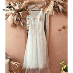 Custom Boho V Neck Lace Wedding Dress Backless Beach Bridal Gown