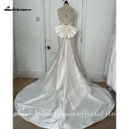 Lakshmigown Satin Mermaid Wedding Dress Spaghetti Straps Backless Bow