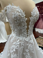 Custom Made Boho Off Shoulder Wedding Dress Illusion Bodice A Line