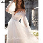 Lakshmigown Puffy Long Sleeves A Line Wedding Dress Deep V Plus Size Custom