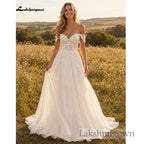 Lakshmigown Bohemian Customized Chiffon Wedding Dress A Line Lace Applique
