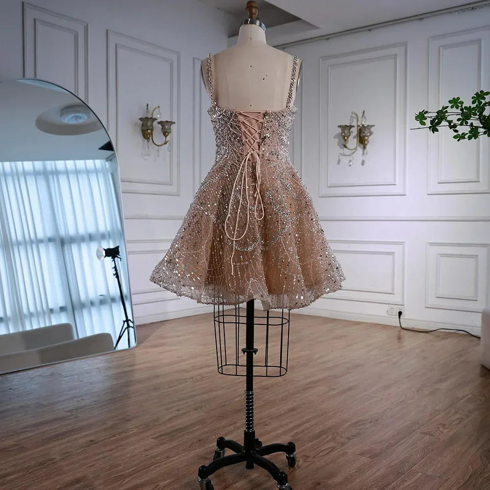 Serene Hill Nude A-Line Mini Evening Dress With Crystal Accents For Women