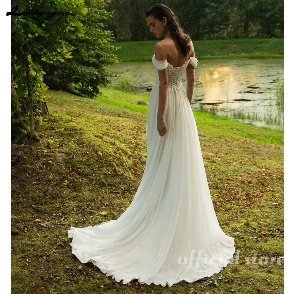 Lakshmigown Custom Chiffon Beach Wedding Dress Lace Up Back