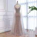 Luxury Sexy Split Evening Dress With Cape Nude LA73339