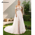 Custom Lace Boho Off Shoulder Wedding Gown With Detachable Sleeves