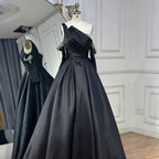 Custom Black One Shoulder Beaded A Line Formal Evening Gown