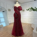 Wine Red Mermaid One Shoulder Beaded Evening Gown For Women Custom Party Dress