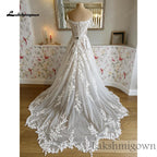 Custom Made Boho Off Shoulder Wedding Dress Illusion Bodice A Line