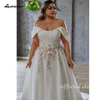 Custom Made Plus Size Strapless Wedding Gown With Lace Appliques