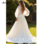 Ivory Chiffon A Line V Neck Wedding Dress With Lace Court Train Custom