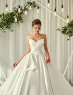Custom Satin Strapless Wedding Dress Sweetheart Bow Pleat A Line Ball Gown