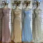 Serene Hill Luxury Pink Mermaid Beaded Pearl Customized Evening Gown