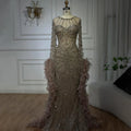 Pink Beaded Mermaid Evening Gown With Feathers Luxury Custom Dress