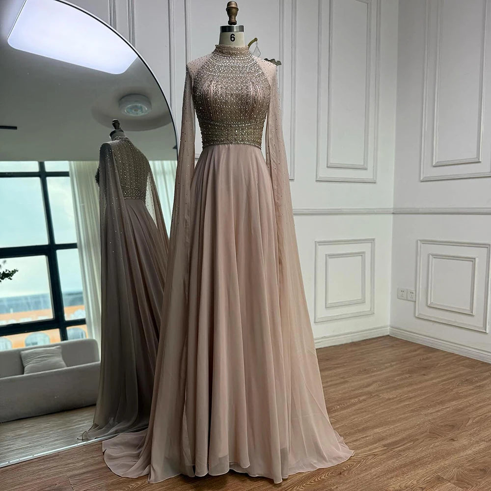 Serene Hill White Chiffon A Line Cape Sleeve Bridesmaid Dress