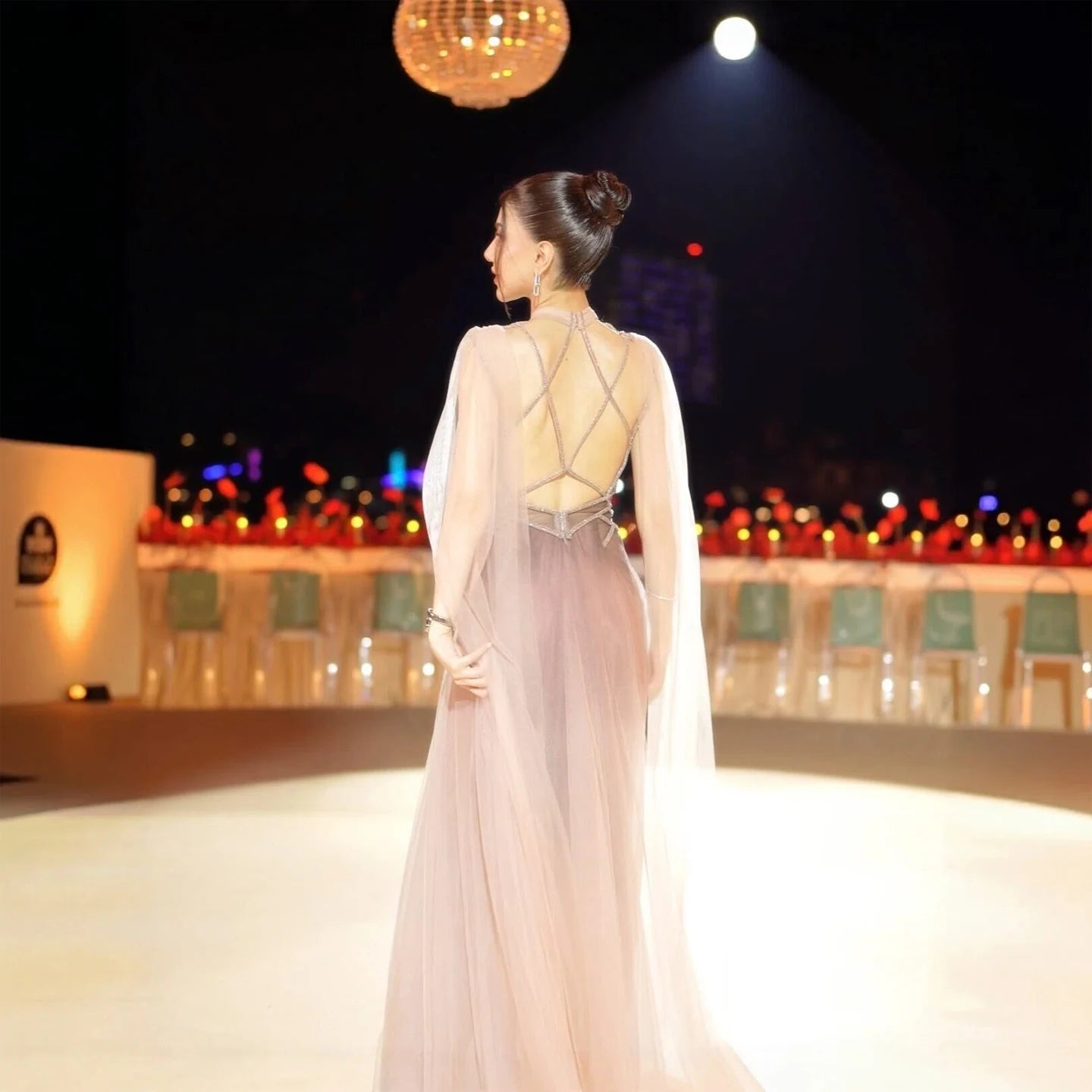 Sharon Said Ombre Pink Elegant Evening Dress with Cape Sleeve Criss Cross Halter Backless Women's Party Gowns SS309 Customized