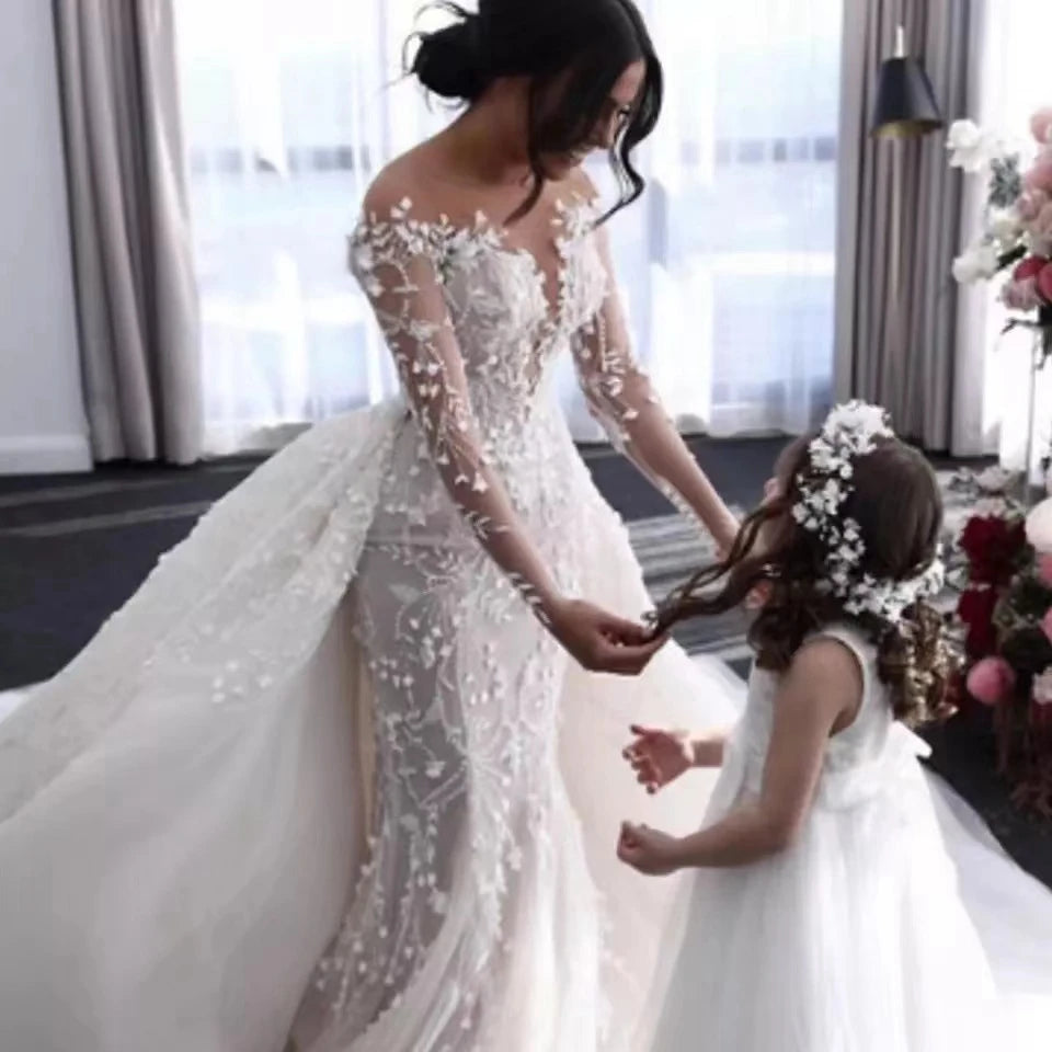 Custom Mermaid Wedding Dress With Detachable Train Luxury Bridal Gown