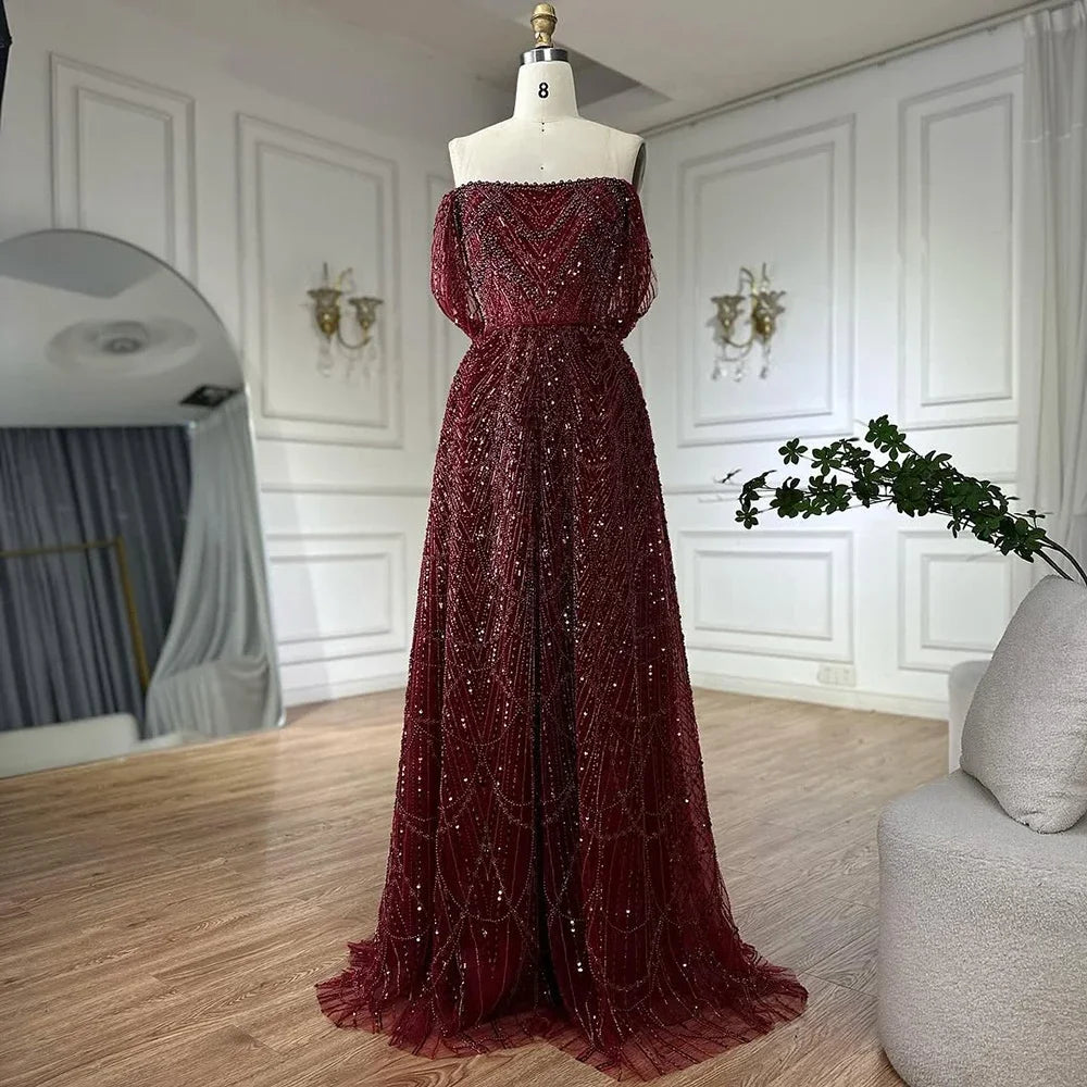 Serene Hill Olive Green A Line Off Shoulder Evening Dress With Pearl Beading