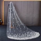 3D Flower Cathedral Bridal Veil With Comb White Ivory Wedding Tulle