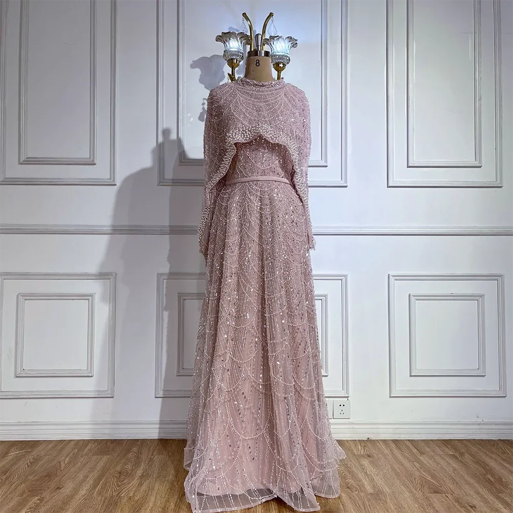 Custom Green Long Sleeve A Line Evening Cape Wedding Party Dress For Women