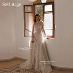 Ivory Full Lace Custom High Collar Long Sleeve A Line Floor Length Bridal Gown