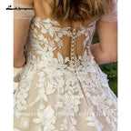 Womens Off Shoulder Lace Applique Beach Wedding Dress Boho Bridal Gown Custom