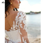 Customized Boho Lace Chiffon Wedding Dress Long Sleeve A Line Sweep Train