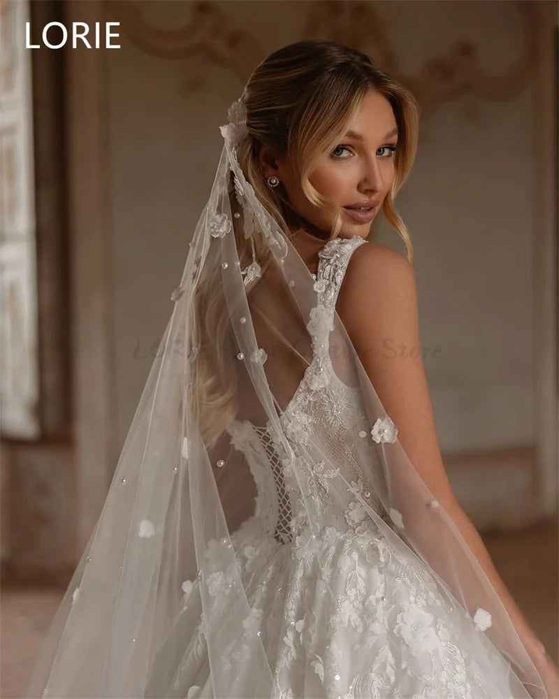 Backless Custom Made Lace A Line Spaghetti Strap Tulle Wedding Dress