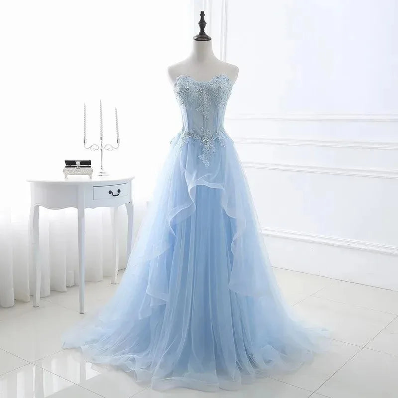 Neues hellblaues langärmeliges Sweatshirt für Damen Mädchen Frauen Prinzessin Ball Bankett Party Hochzeits Brautkleid Kleid