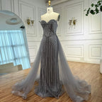 Pink Pearls Beaded Arabic Mermaid Evening Dress with Overskirt LA72811B