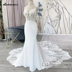 Lakshmigown Custom Mermaid Wedding Dress Lace Appliques Court Train